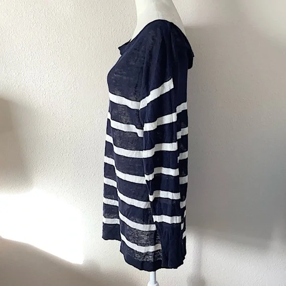 DENIM & SUPPLY Ralph Lauren Linen Tunic Sweater L Breton Stripe Navy Lightweight - Picture 9 of 11